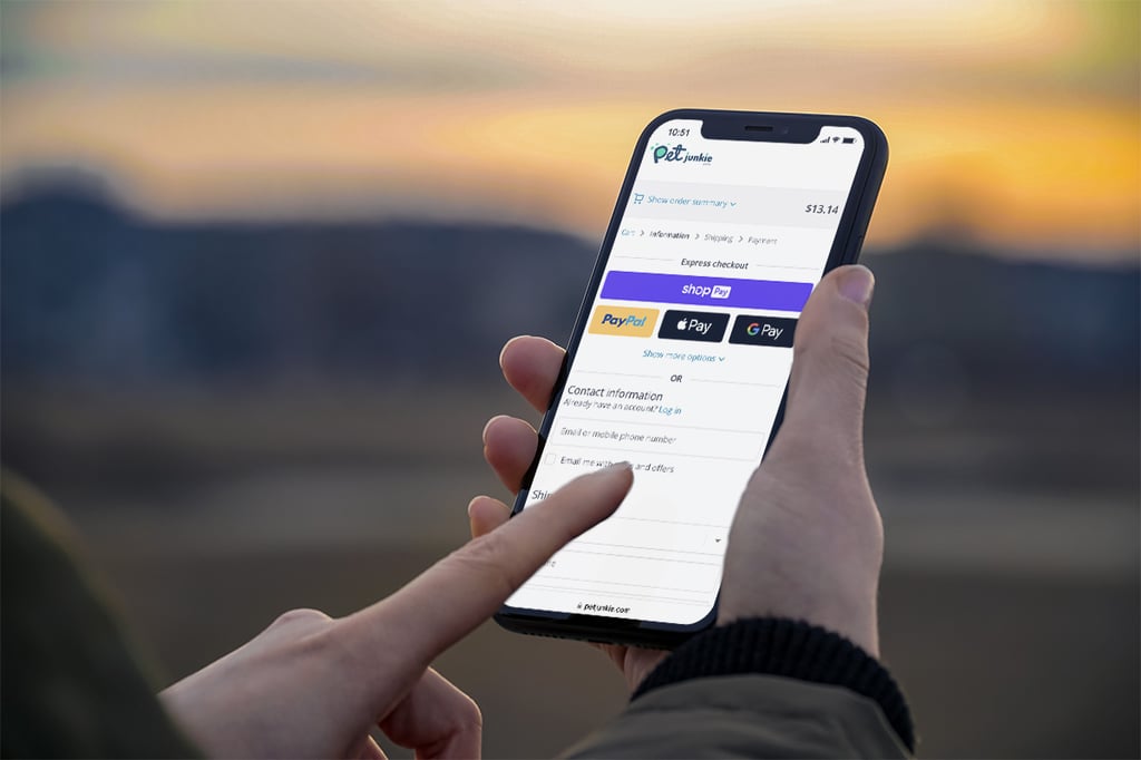 Person on mobile device using Shopify ecommerce checkout