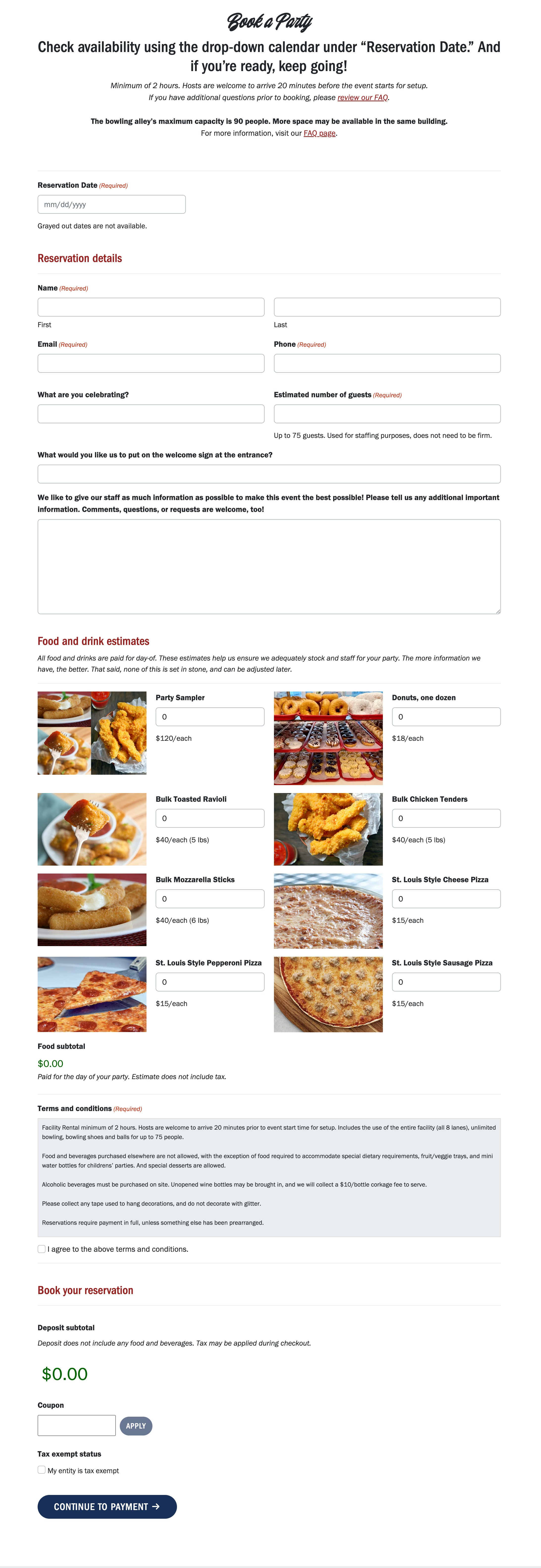 Epiphany Lanes Book a Party Form