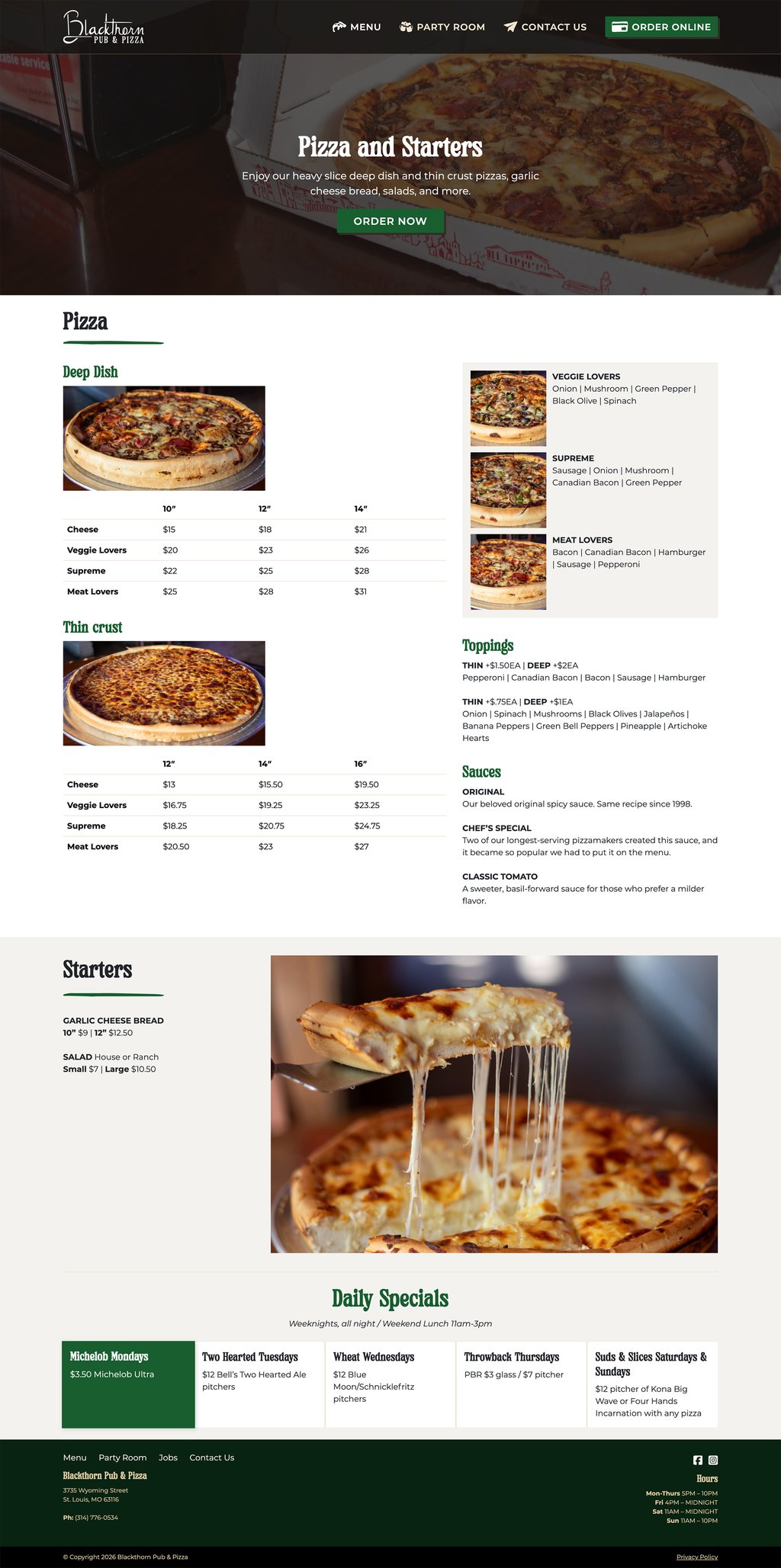 Blackthorn Menu